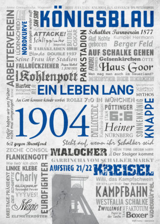 Schalke, königsblaue Begriffe auf einem Poster.